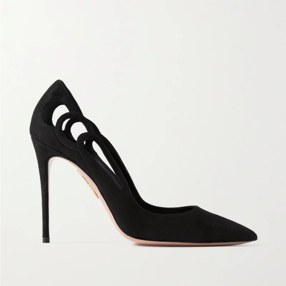 Aquazzura Black Suede Pointed-Toe Stiletto Pumps - Picture 2 of 10